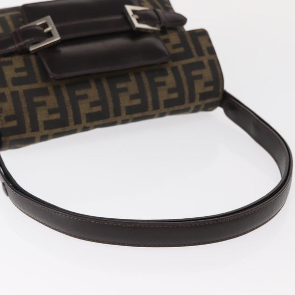 FENDI Zucca Canvas Mamma Baguette Shoulder Bag Black Brown Auth 146548V