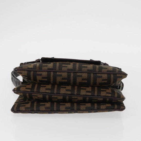 FENDI Zucca Canvas Mamma Baguette Shoulder Bag Black Brown Auth 146548V