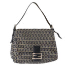 FENDI Zucchino Canvas Mamma Baguette Shoulder Bag Navy Silver Auth 146550V-1