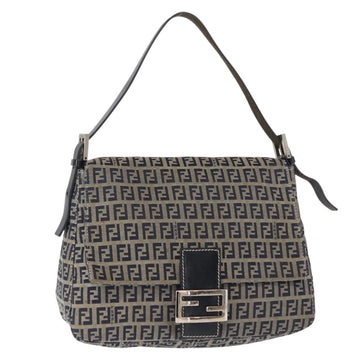 FENDI Zucchino Canvas Mamma Baguette Shoulder Bag Navy Silver Auth 146550V