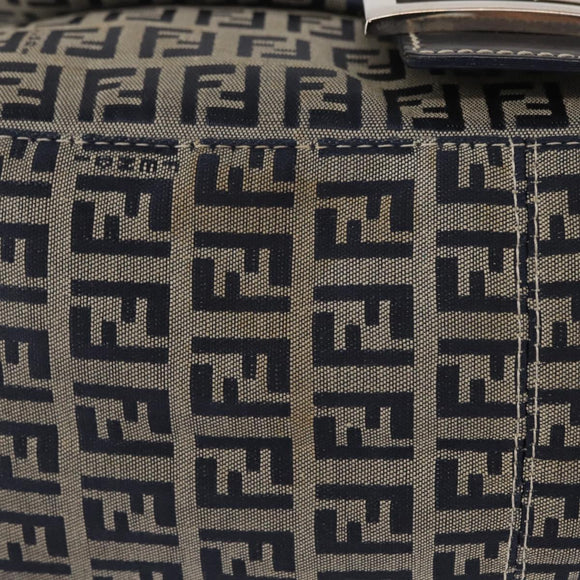 FENDI Zucchino Canvas Mamma Baguette Shoulder Bag Navy Silver Auth 146550V