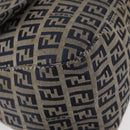 FENDI Zucchino Canvas Mamma Baguette Shoulder Bag Navy Silver Auth 146550V-15