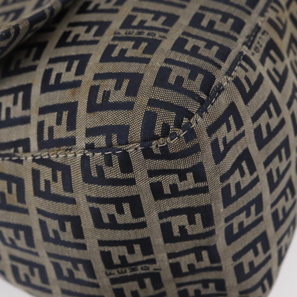 FENDI Zucchino Canvas Mamma Baguette Shoulder Bag Navy Silver Auth 146550V