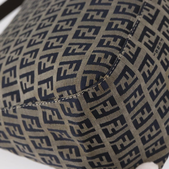 FENDI Zucchino Canvas Mamma Baguette Shoulder Bag Navy Silver Auth 146550V