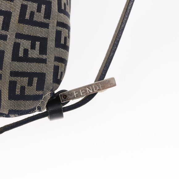 FENDI Zucchino Canvas Mamma Baguette Shoulder Bag Navy Silver Auth 146550V