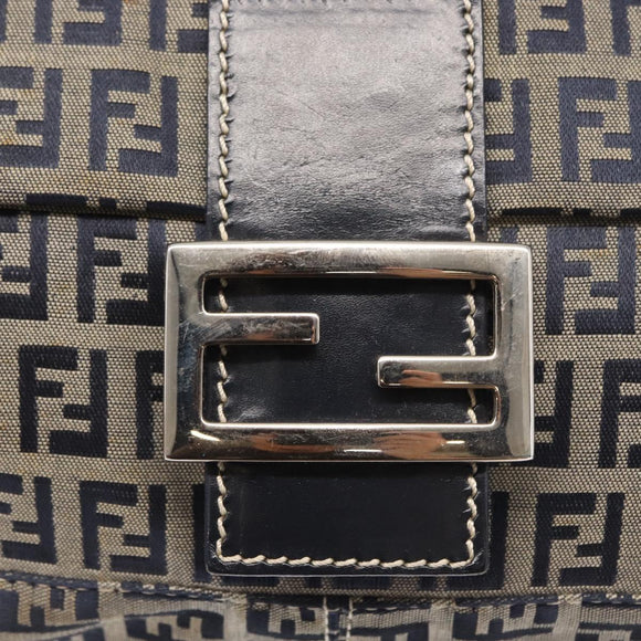 FENDI Zucchino Canvas Mamma Baguette Shoulder Bag Navy Silver Auth 146550V