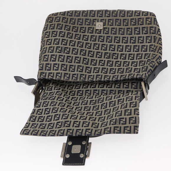 FENDI Zucchino Canvas Mamma Baguette Shoulder Bag Navy Silver Auth 146550V