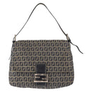 FENDI Zucchino Canvas Mamma Baguette Shoulder Bag Navy Silver Auth 146550V-13