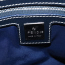 FENDI Zucchino Canvas Mamma Baguette Shoulder Bag Navy Silver Auth 146550V-22