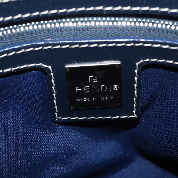 FENDI Zucchino Canvas Mamma Baguette Shoulder Bag Navy Silver Auth 146550V