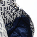 FENDI Zucchino Canvas Mamma Baguette Shoulder Bag Navy Silver Auth 146550V-23