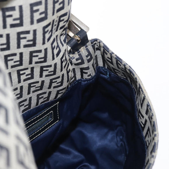 FENDI Zucchino Canvas Mamma Baguette Shoulder Bag Navy Silver Auth 146550V