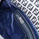 FENDI Zucchino Canvas Mamma Baguette Shoulder Bag Navy Silver Auth 146550V-25