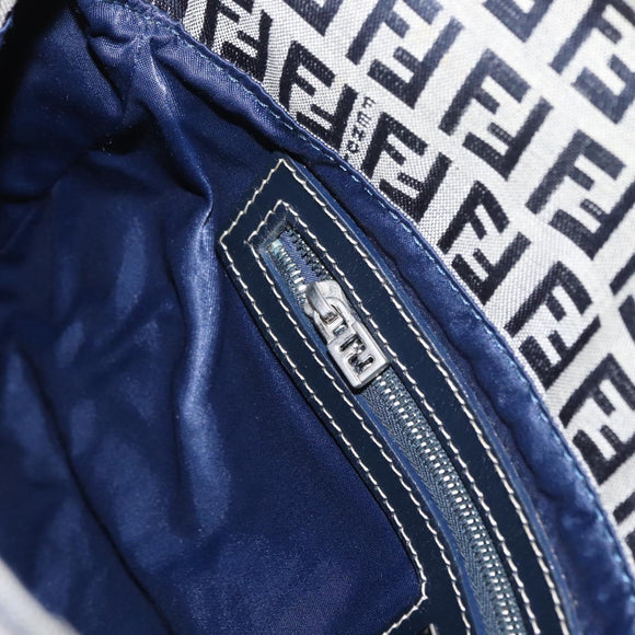 FENDI Zucchino Canvas Mamma Baguette Shoulder Bag Navy Silver Auth 146550V