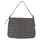 FENDI Zucchino Canvas Mamma Baguette Shoulder Bag Navy Silver Auth 146550V-2