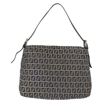 FENDI Zucchino Canvas Mamma Baguette Shoulder Bag Navy Silver Auth 146550V - 0