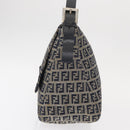 FENDI Zucchino Canvas Mamma Baguette Shoulder Bag Navy Silver Auth 146550V-4