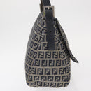 FENDI Zucchino Canvas Mamma Baguette Shoulder Bag Navy Silver Auth 146550V-5