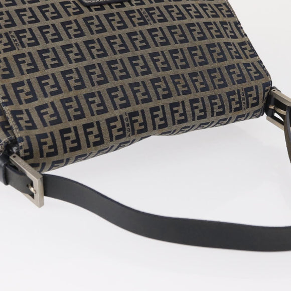 FENDI Zucchino Canvas Mamma Baguette Shoulder Bag Navy Silver Auth 146550V