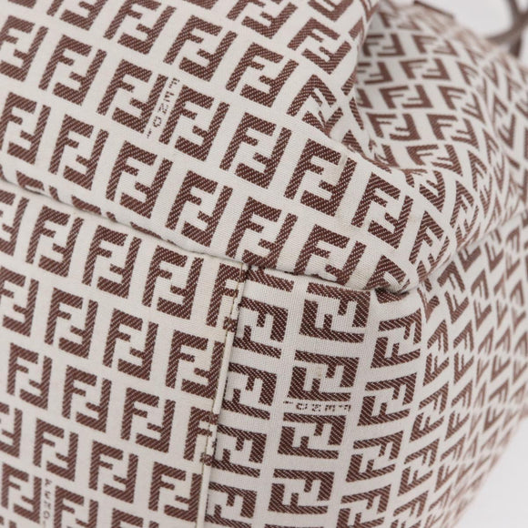 FENDI Zucchino Canvas Tote Bag White Brown Auth 146551V