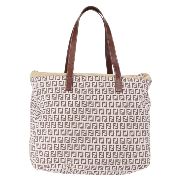 FENDI Zucchino Canvas Tote Bag White Brown Auth 146551V