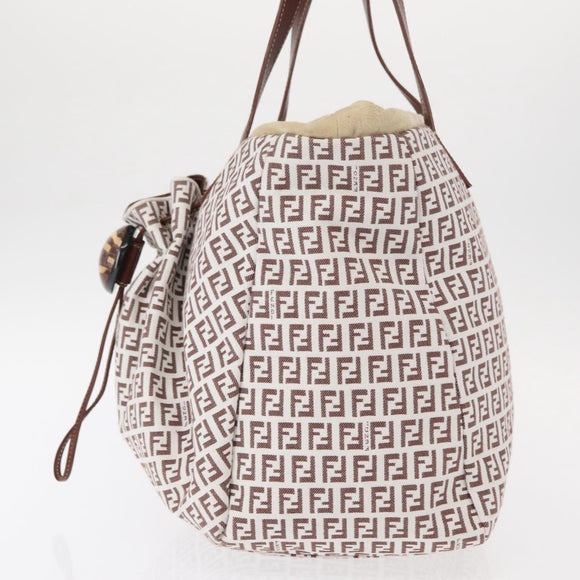 FENDI Zucchino Canvas Tote Bag White Brown Auth 146551V