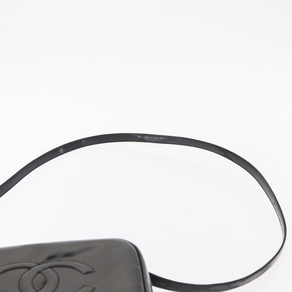 CHANEL Vanity Shoulder Bag Patent leather 2way Black Gold CC Auth 146552V