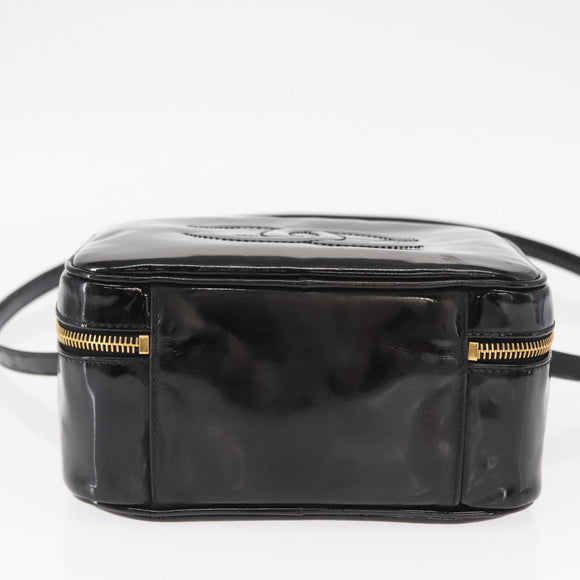 CHANEL Vanity Shoulder Bag Patent leather 2way Black Gold CC Auth 146552V