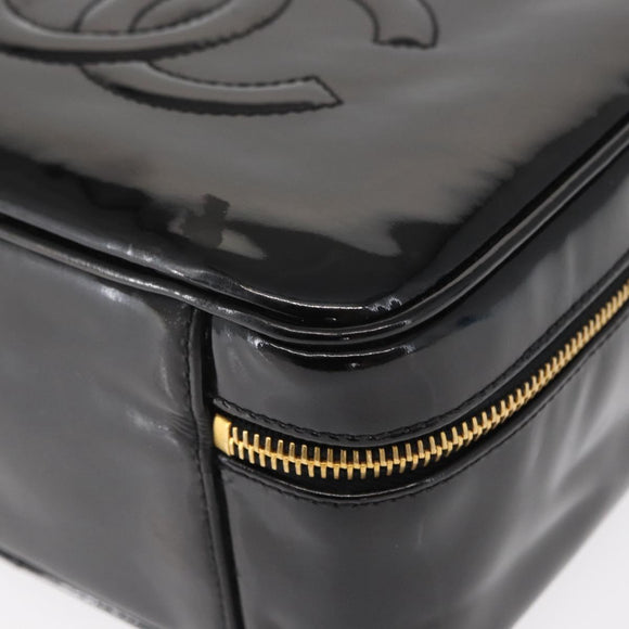 CHANEL Vanity Shoulder Bag Patent leather 2way Black Gold CC Auth 146552V