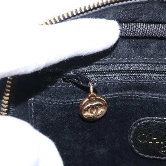 CHANEL Vanity Shoulder Bag Patent leather 2way Black Gold CC Auth 146552V