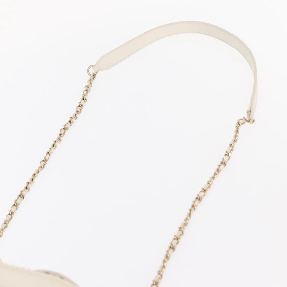 CHANEL Chain Vanity Shoulder Bag Tweed White Gold CC Auth 146553SAM