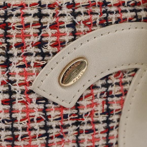 CHANEL Chain Vanity Shoulder Bag Tweed White Gold CC Auth 146553SAM