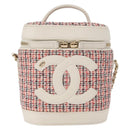 CHANEL Chain Vanity Shoulder Bag Tweed White Gold CC Auth 146553SAM-3