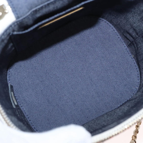 CHANEL Chain Vanity Shoulder Bag Tweed White Gold CC Auth 146553SAM