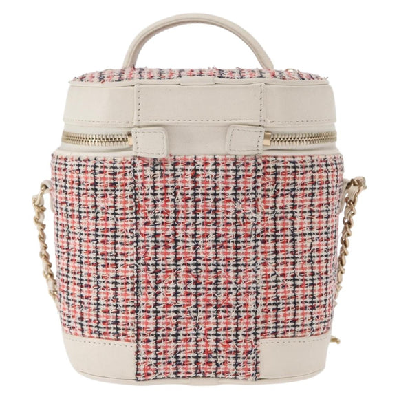 CHANEL Chain Vanity Shoulder Bag Tweed White Gold CC Auth 146553SAM