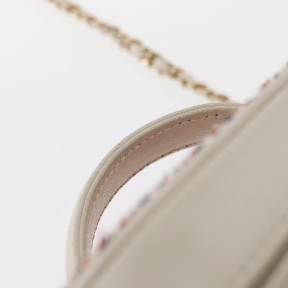 CHANEL Chain Vanity Shoulder Bag Tweed White Gold CC Auth 146553SAM