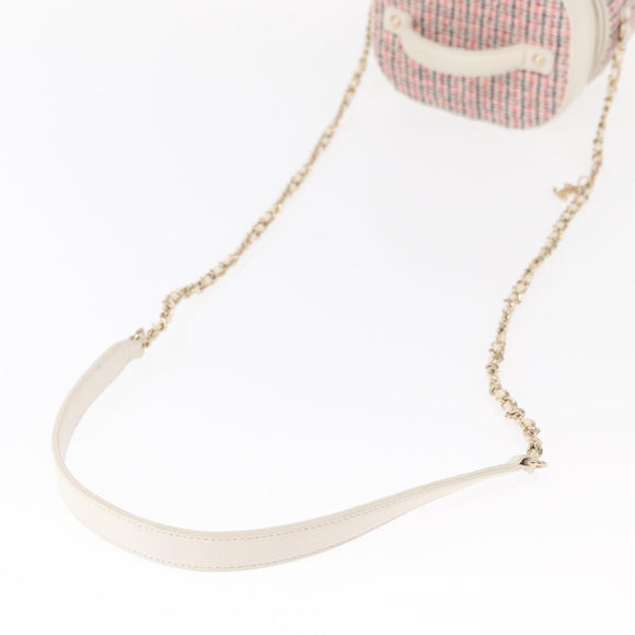 CHANEL Chain Vanity Shoulder Bag Tweed White Gold CC Auth 146553SAM