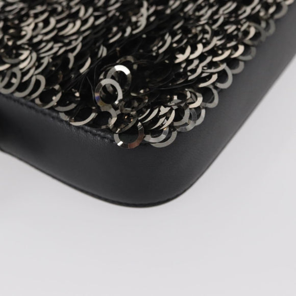 CHANEL Chain Shoulder Bag Sequin Black Silver CC Auth 146554SM