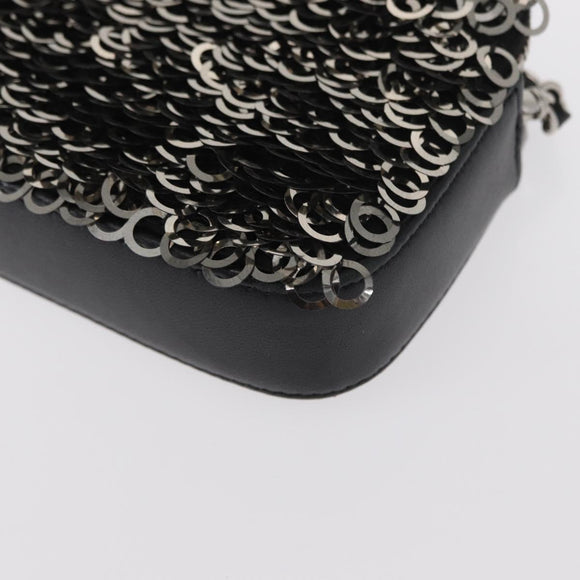 CHANEL Chain Shoulder Bag Sequin Black Silver CC Auth 146554SM