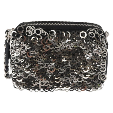 CHANEL Chain Shoulder Bag Sequin Black Silver CC Auth 146554SM - 0