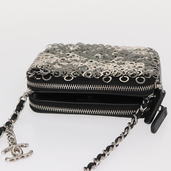 CHANEL Chain Shoulder Bag Sequin Black Silver CC Auth 146554SM