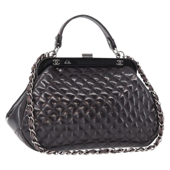 CHANEL Matelasse Chain Bag Patent leather 2way Purple Silver CC Auth 146555V