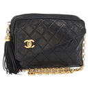 CHANEL Matelasse Chain Shoulder Bag Lamb Skin Black Gold CC Auth 146556V-1