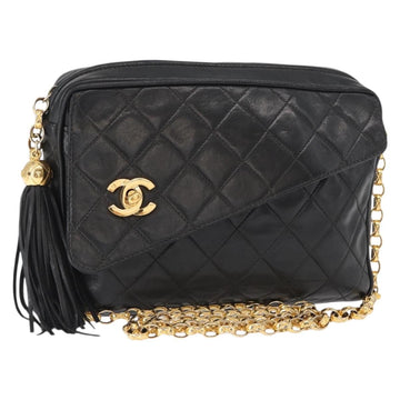 CHANEL Matelasse Chain Shoulder Bag Lamb Skin Black Gold CC Auth 146556V