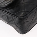 CHANEL Matelasse Chain Shoulder Bag Lamb Skin Black Gold CC Auth 146556V-11