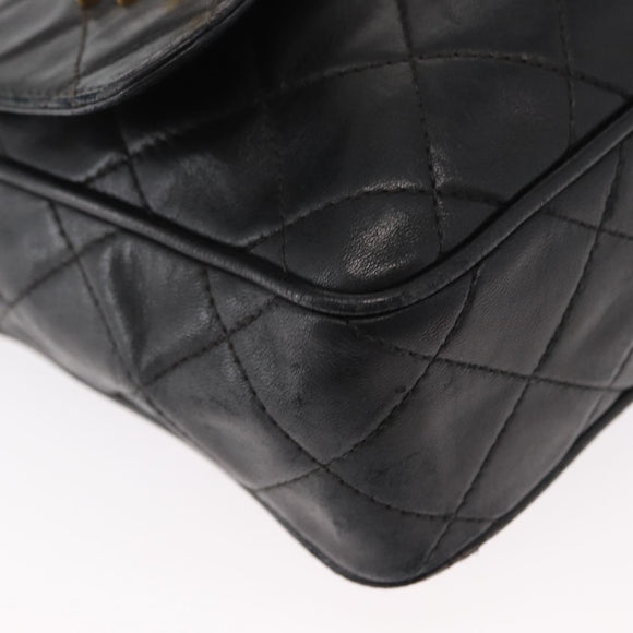 CHANEL Matelasse Chain Shoulder Bag Lamb Skin Black Gold CC Auth 146556V