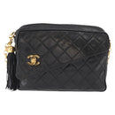 CHANEL Matelasse Chain Shoulder Bag Lamb Skin Black Gold CC Auth 146556V-3