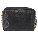 CHANEL Matelasse Chain Shoulder Bag Lamb Skin Black Gold CC Auth 146556V-4
