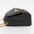 CHANEL Matelasse Chain Shoulder Bag Lamb Skin Black Gold CC Auth 146556V-6