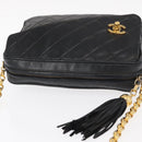 CHANEL Matelasse Chain Shoulder Bag Lamb Skin Black Gold CC Auth 146556V-7